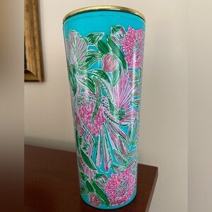 LILLY PULITZER 24 OZ Insulated Tumbler Gold Lid NO Straw Sink or Swim Cup